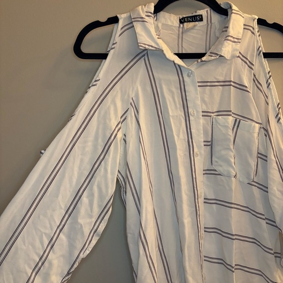 VENUS Women’s Button-down Long-sleeve Striped Blouse Size L - Picture 2 of 13